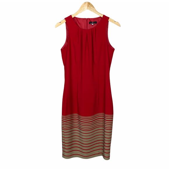 Moncho Heredia Spain Red Tan Striped Sleeveless Sheath Dress Size 10 - Picture 1 of 10